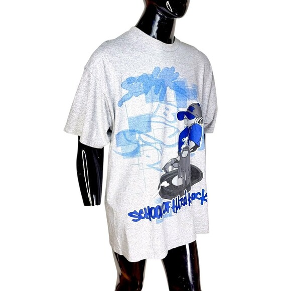 VTG 90s School Of Hard Knocks White Hip-Hop DJ Graffiti Double-Sided Graphic Tee - Picture 5 of 8
